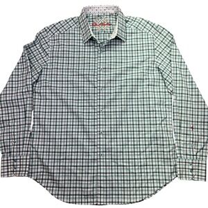 Robert Graham Plaid Button Down Shirt Long Sleeve Classic Fit Green L Boho Retro